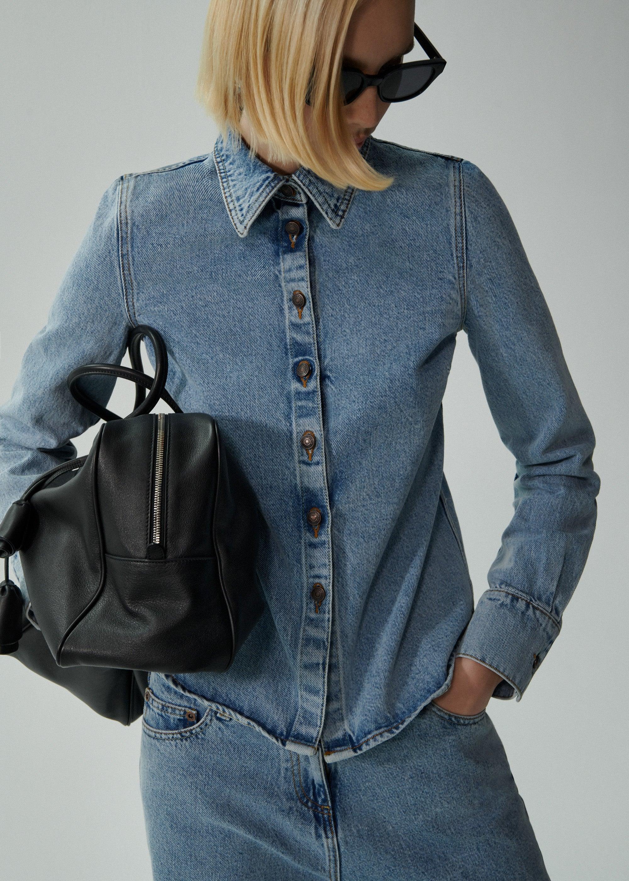 Fitted denim shirt in faded blue Product Image