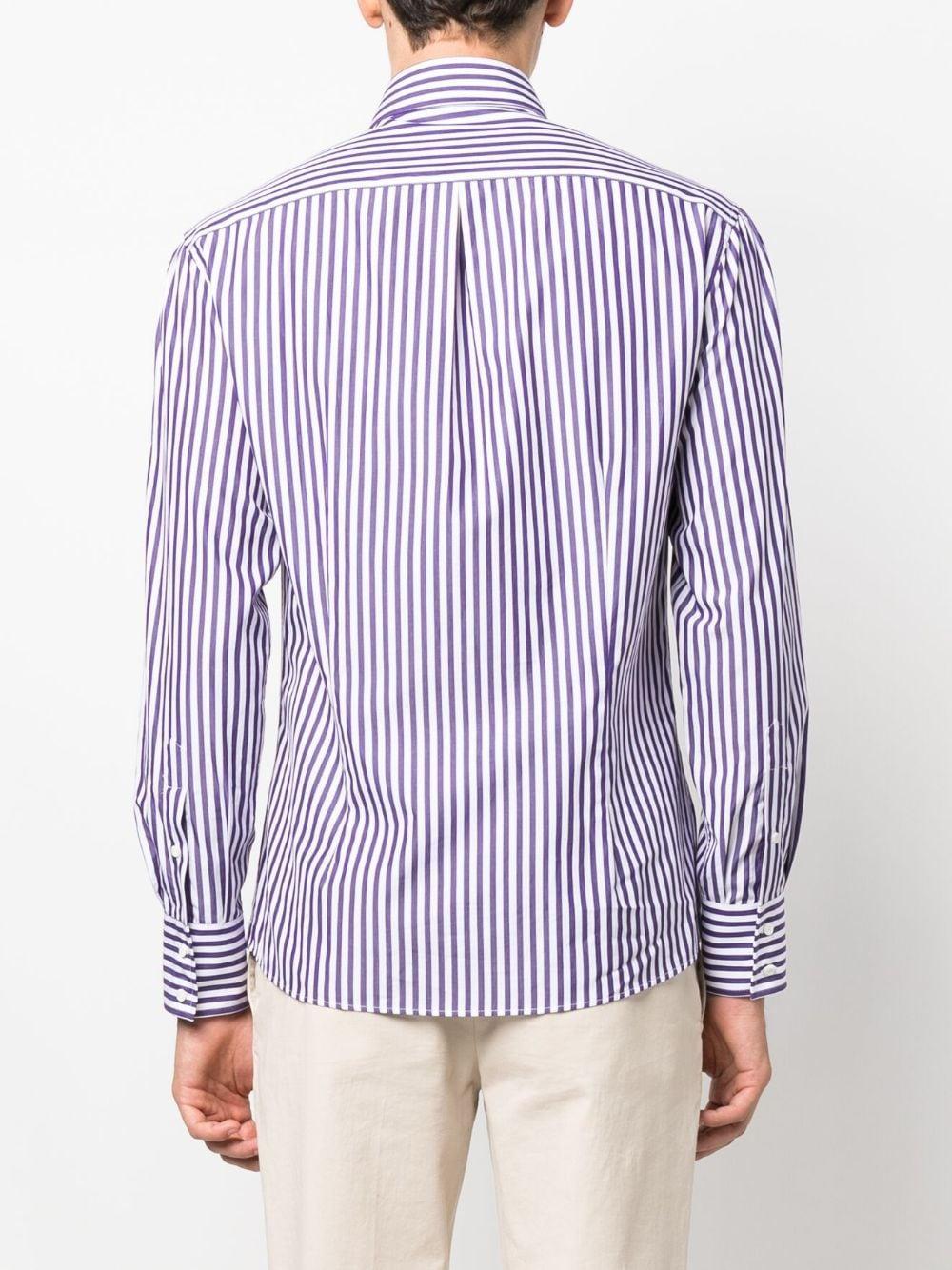 BRUNELLO CUCINELLI Striped Long-sleeve Cotton Shirt In Purple Product Image