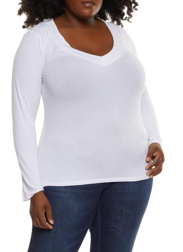 Womens Plus Size Solid V Neck Long Sleeve Tee Product Image