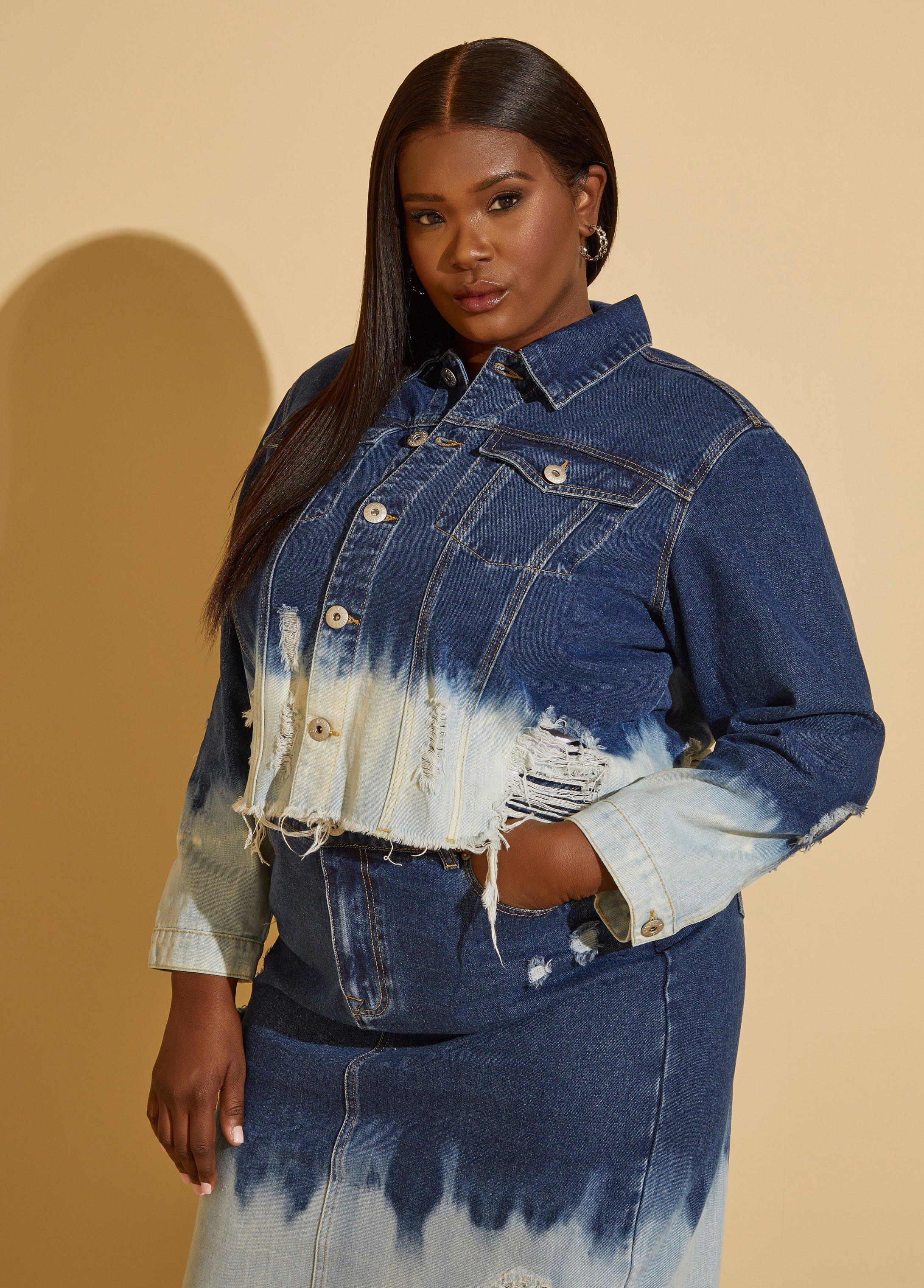 Plus Size Ombre Cropped Denim Jacket Ashley Stewart Product Image