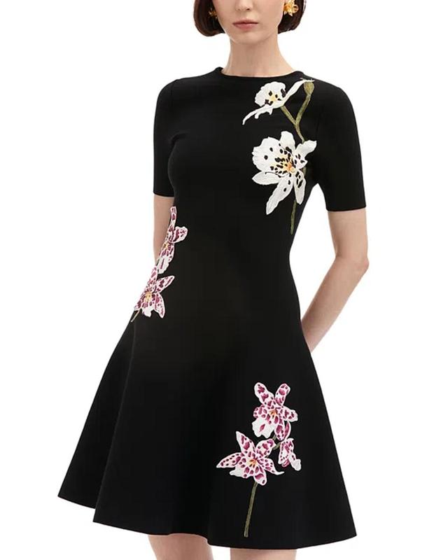 OSCAR DE LA RENTA Orchid Embroidered Dress In Black Product Image