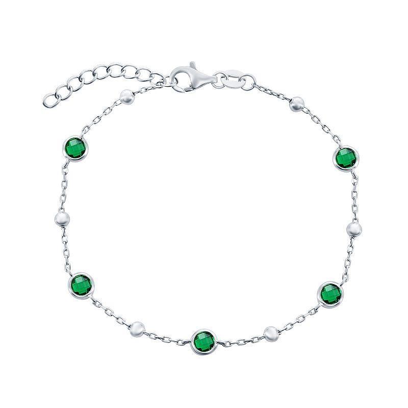 Argento Bella Sterling Silver Bezel-Set Cubic Zirconia & Bead Bracelet, Womens Sterling Green Product Image