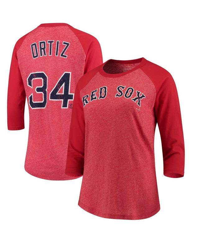 Womens David Ortiz Red Boston Red Sox Name and Number Tri-Blend Three-Quarter Length Raglan T-shirt Product Image