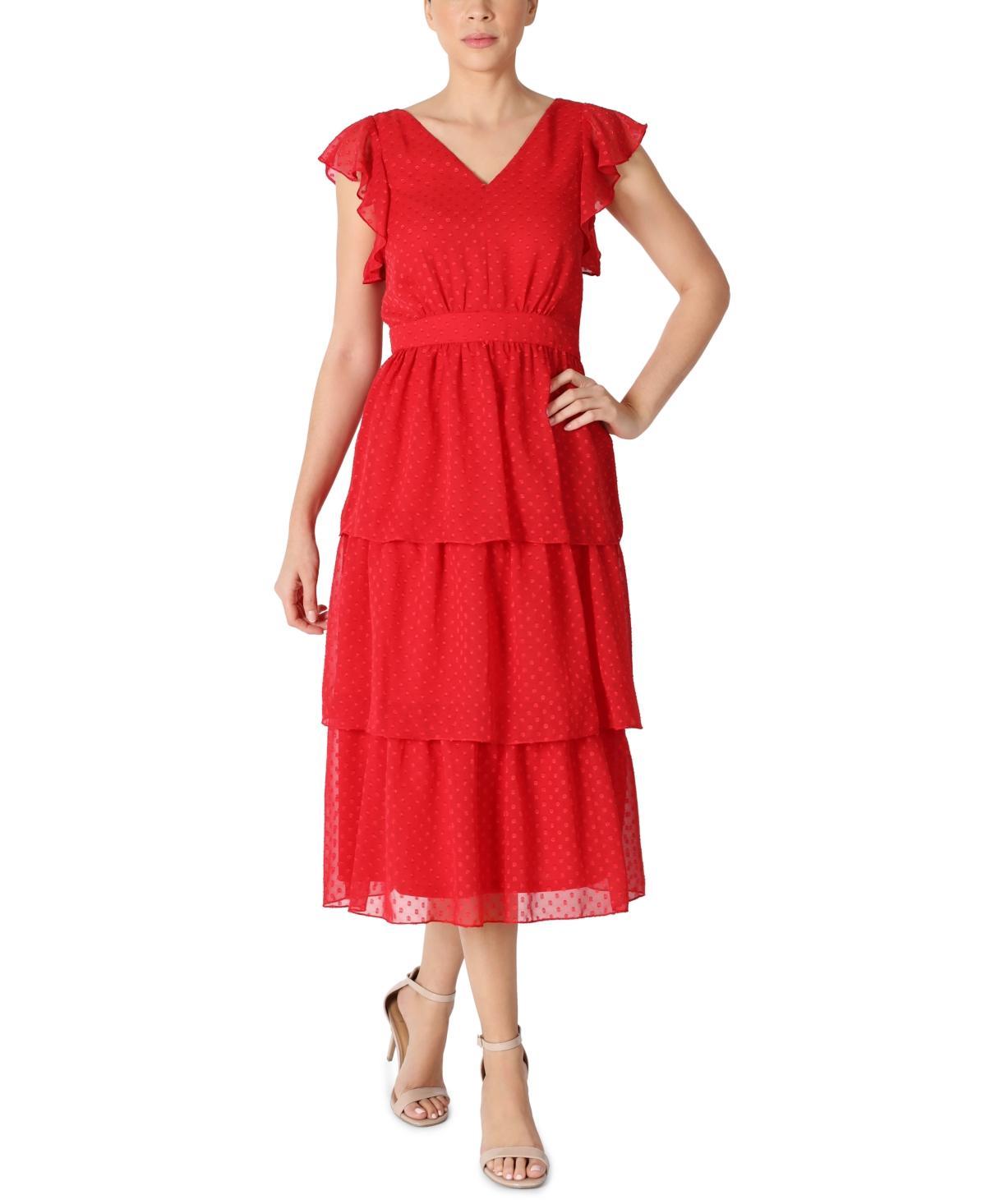 julia jordan Flutter-Sleeve Chiffon Midi Dress Product Image