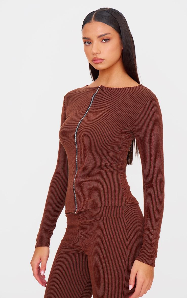 Chocolate Rib Longline Zip Up Top Product Image