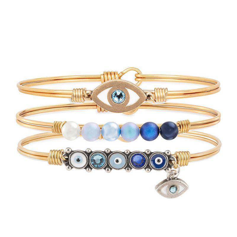 Luca + Danni Crystal Always Protected Evil Eye Bangle Bracelets Trio Set, Womens Gold Tone Product Image