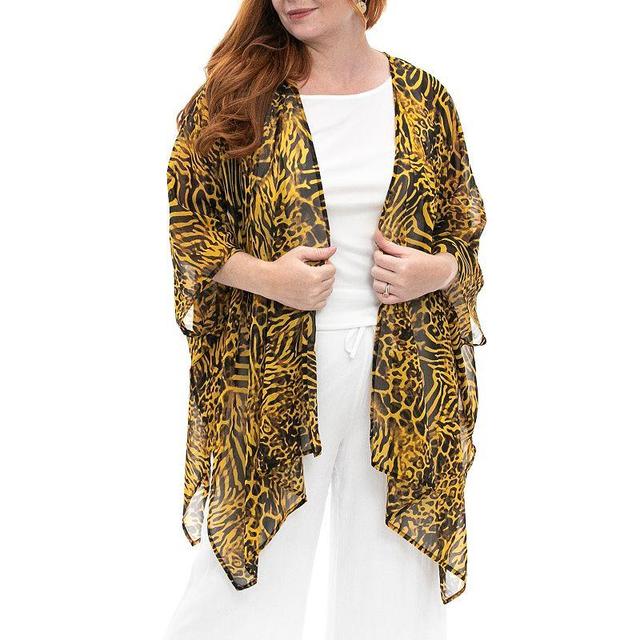 Womens Nina Leonard Floral Open-Front Kimono, Yellow Product Image