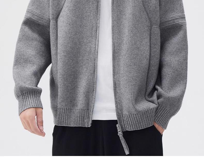 Stand Collar Plain Zip-Up Cardigan Product Image