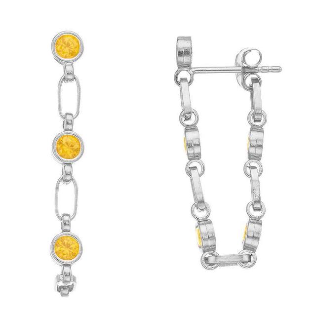 Kristen Kesho Sterling Silver Lab-Created Yellow Sapphire Front-to-Back Chain Hoop Earrings, Womens Product Image