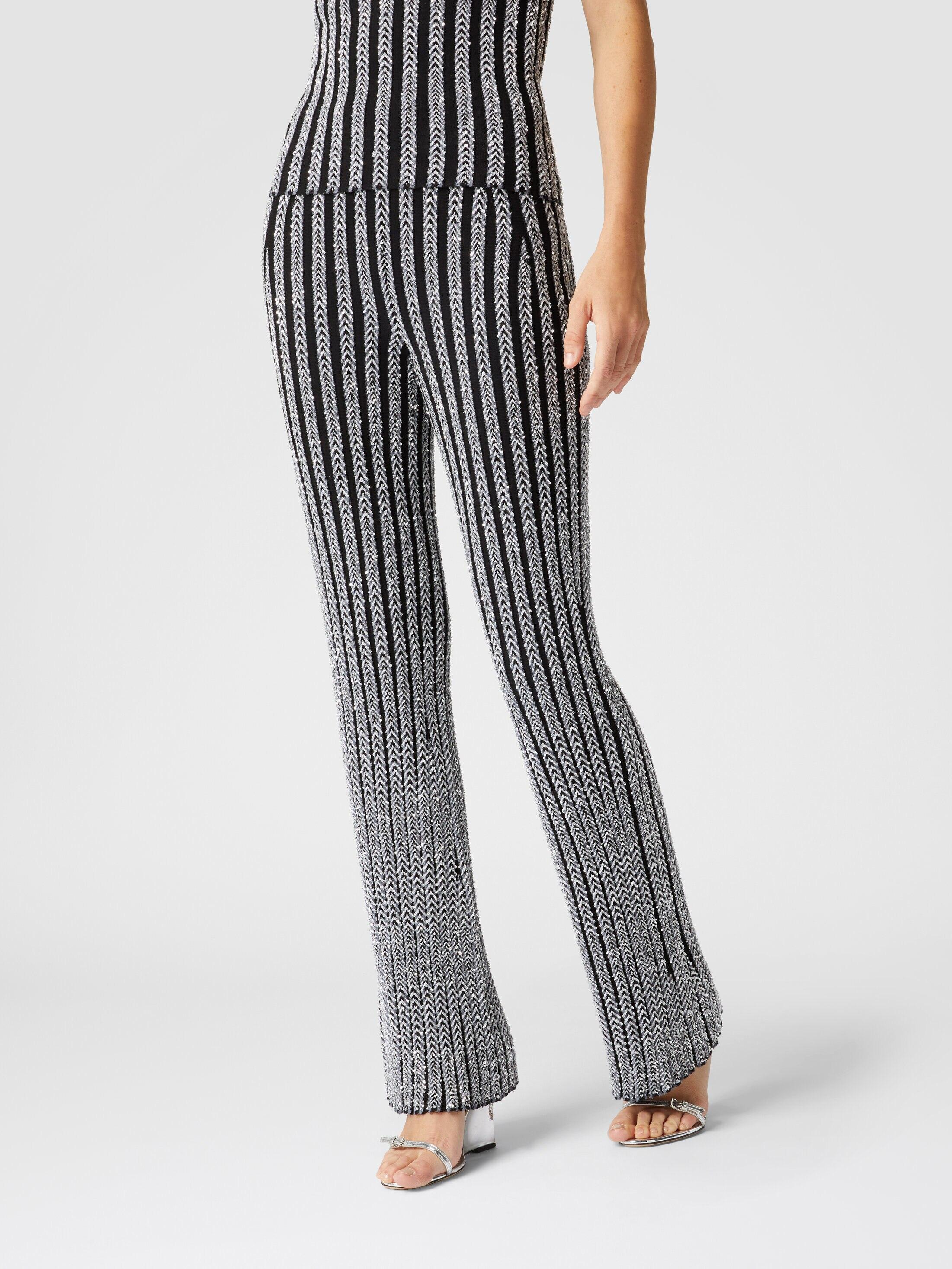 Ribbed flare zig zag trousers with sequins Product Image