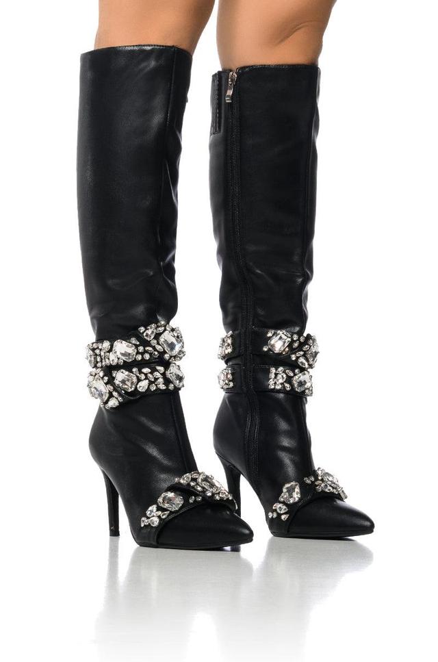 AZALEA WANG ALONZA BLACK DIAMOND EMBELLISHED BOOT Product Image