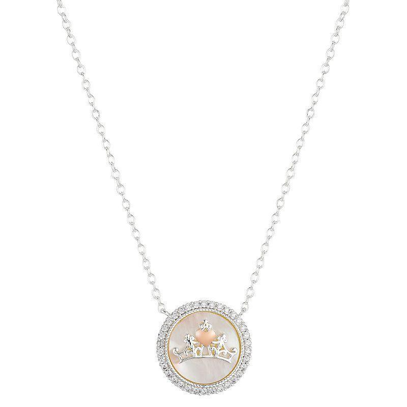 Disneys Princess Mother-of-Pearl & Cubic Zirconia Crown Necklace, Womens Rose Silver Clear Product Image