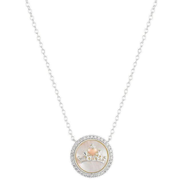 Disneys Princess Mother-of-Pearl & Cubic Zirconia Crown Necklace, Womens Rose Silver Clear Product Image