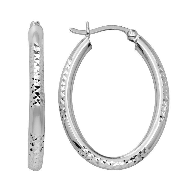 Platinum Over Silver Oval Hoop Earrings, Womens, White Product Image