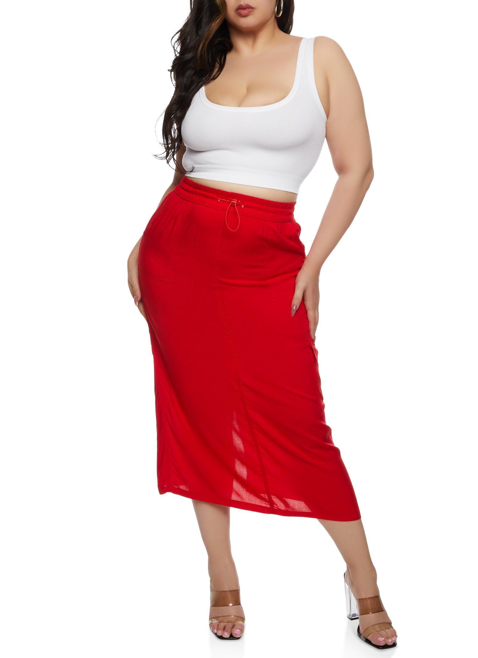 Womens Plus Size Linen Toggle Drawstring Cargo Skirt Product Image