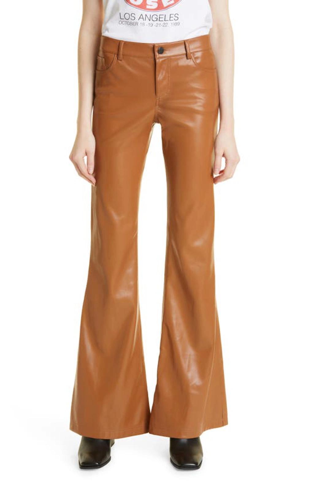 ALICE AND OLIVIA Dylan High Waist Wide Leg Faux Leather Pants In Camel Product Image