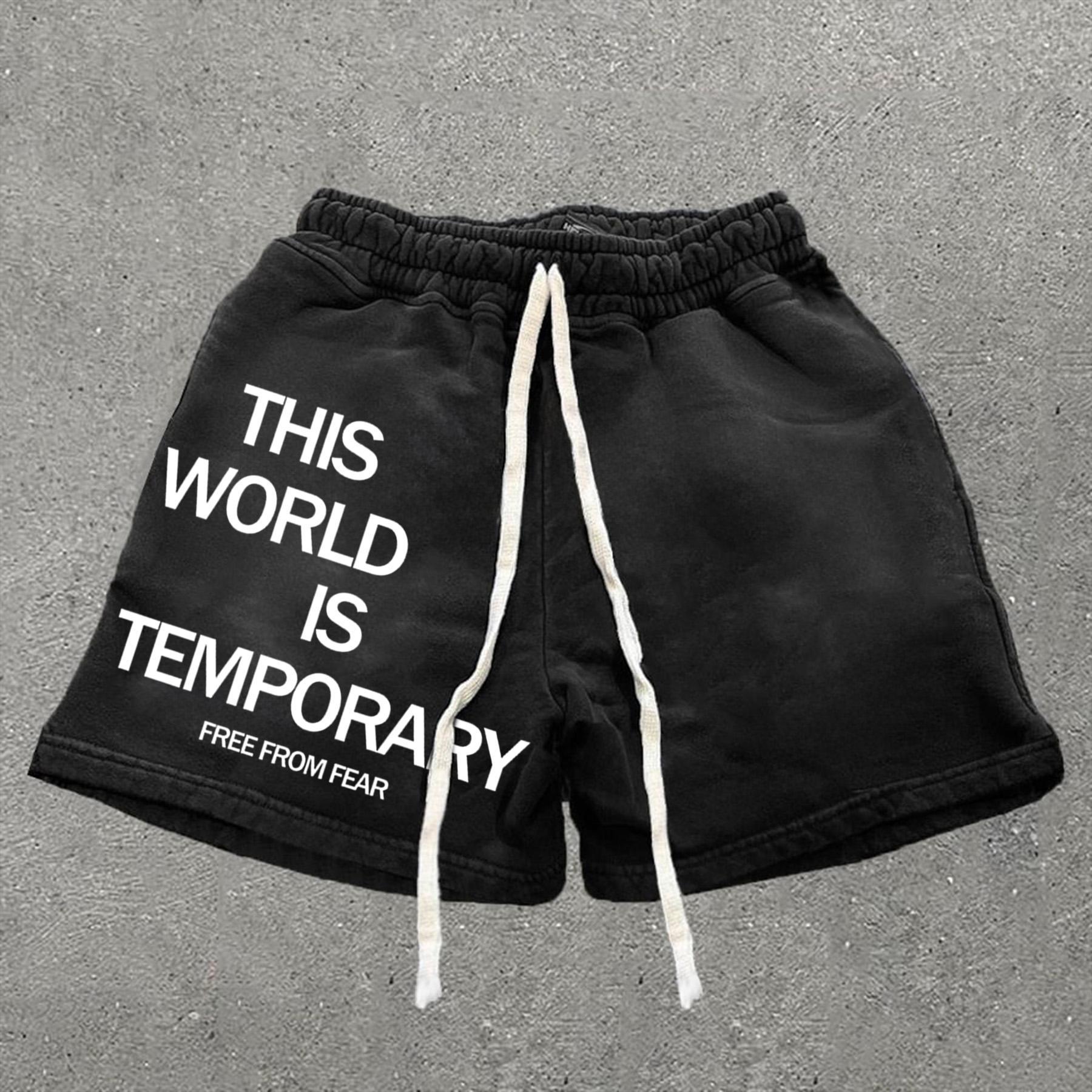 This World Is Temporary Print Drawstring Shorts Product Image