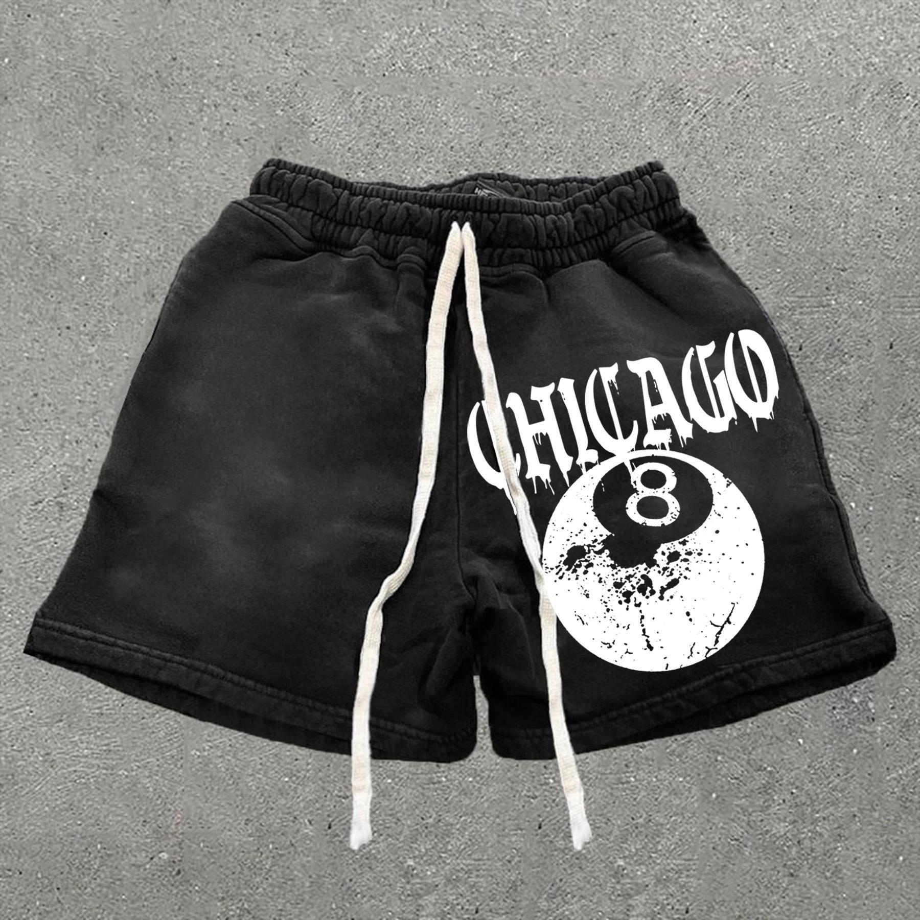 Casual Chicago 8 Ball Print Drawstring Shorts Product Image