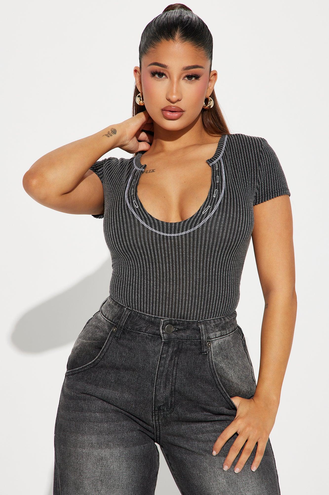 Keaton Short Sleeve Bodysuit - Charcoal Product Image