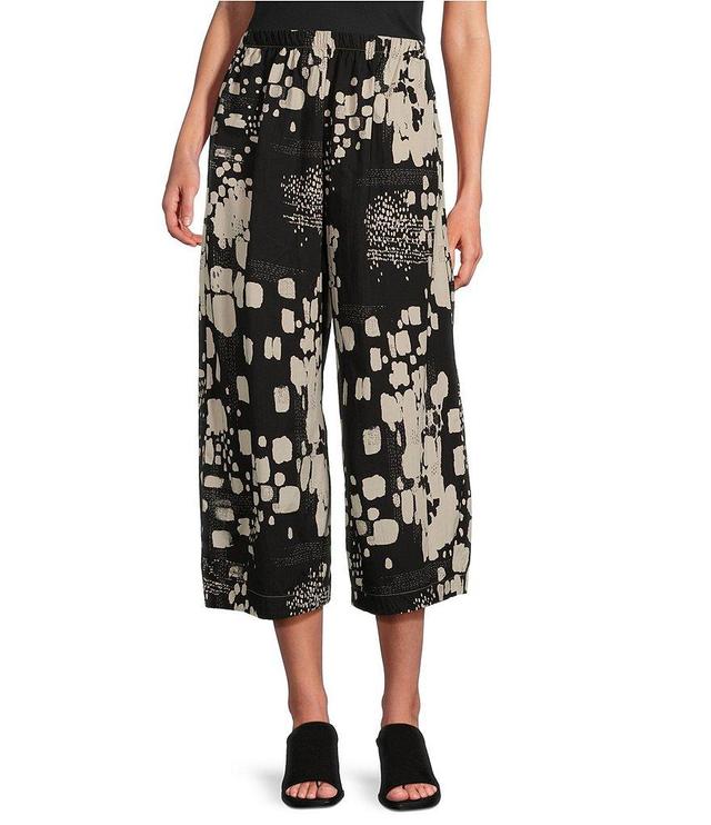 Bryn Walker Organic Cotton Poplin Printed Wide-Leg Cropped Pull-On Pants Product Image