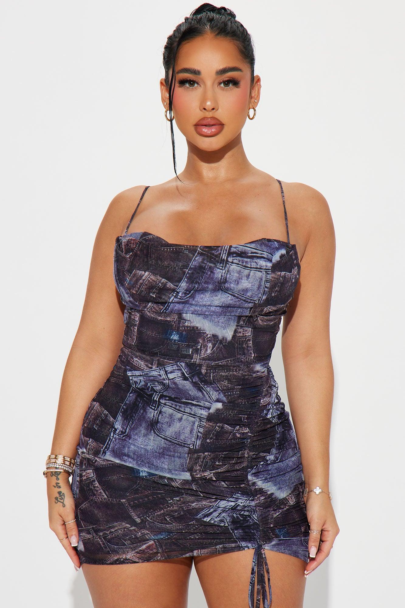 Denim Craze Mesh Mini Dress - Brown/combo Product Image