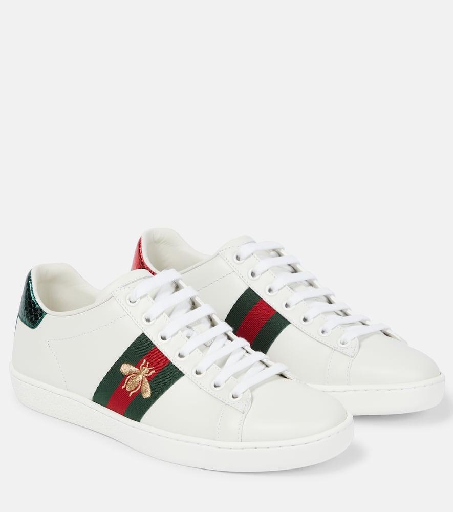 Ace Watersnake-trimmed Embroidered Leather Sneakers In White Product Image