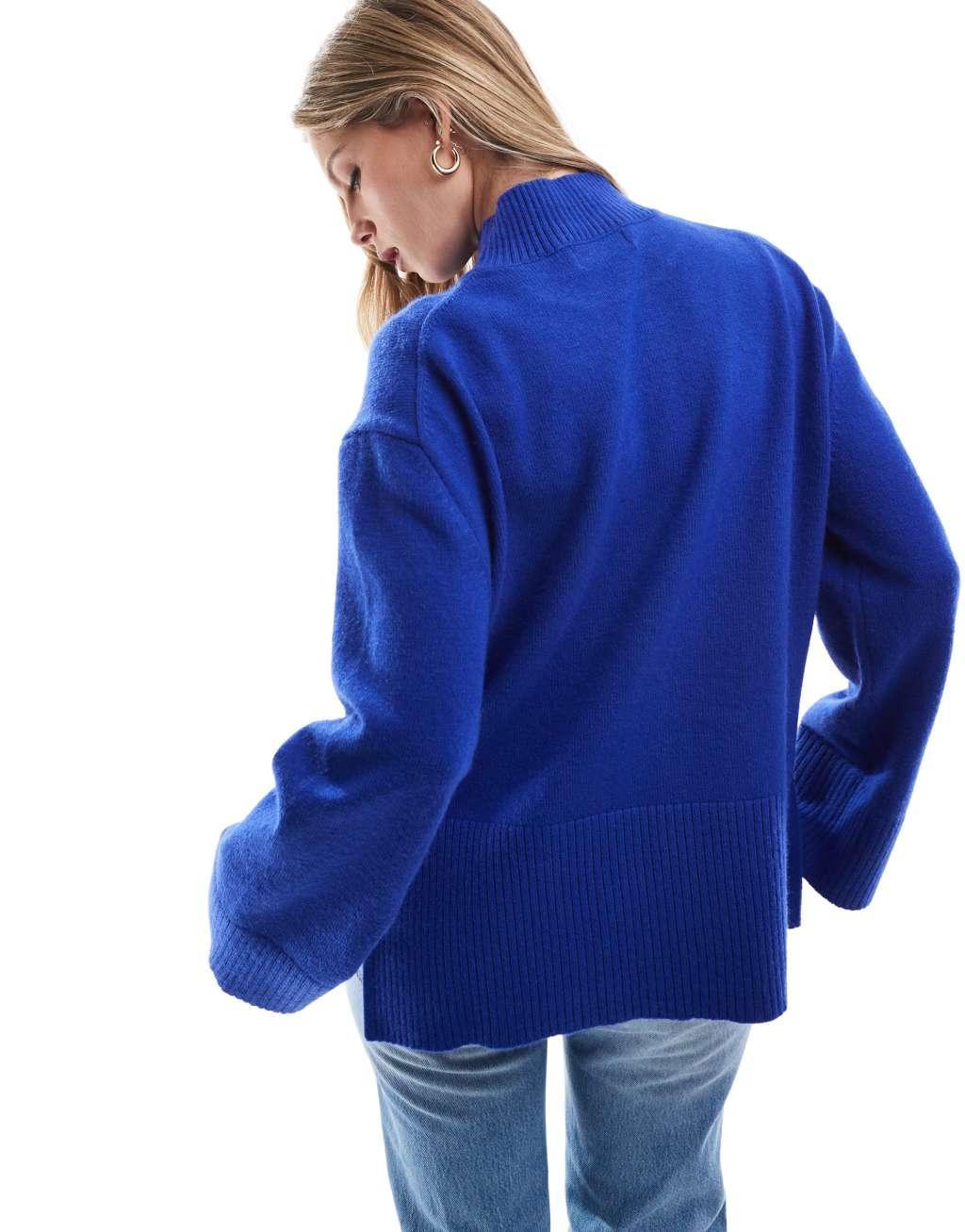 Bershka high neck sweater in bright blue Product Image