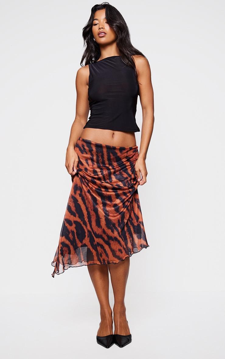 Multi Abstract Mesh Print Midi Skirt Product Image