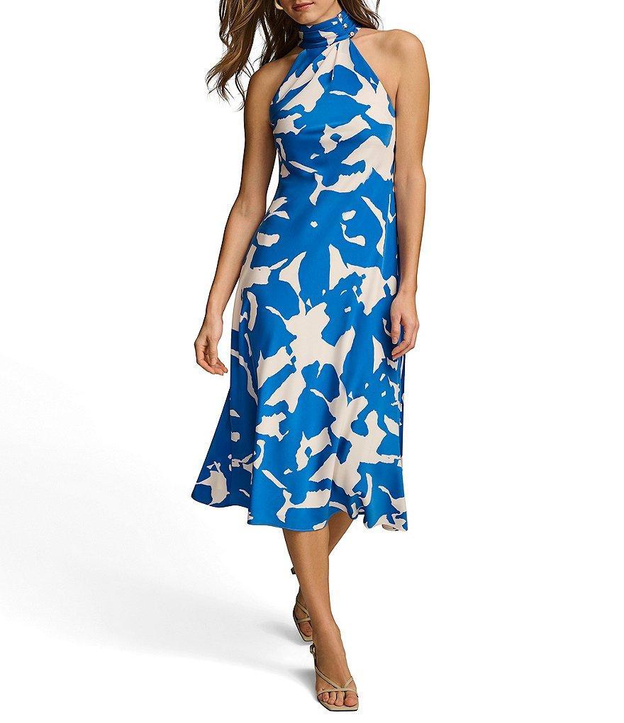 Donna Karan Sleeveless Halter Neck Printed Satin Midi Dress Product Image