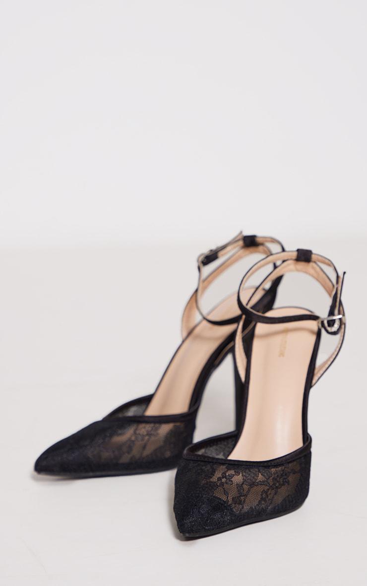 Black Lace Point Toe Mid Heeled Courts Product Image