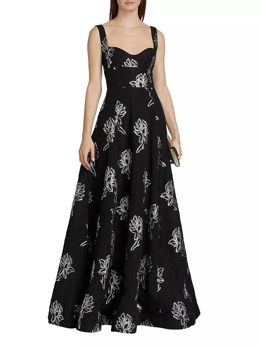 Thalia Floral Jacquard A-Line Gown Product Image