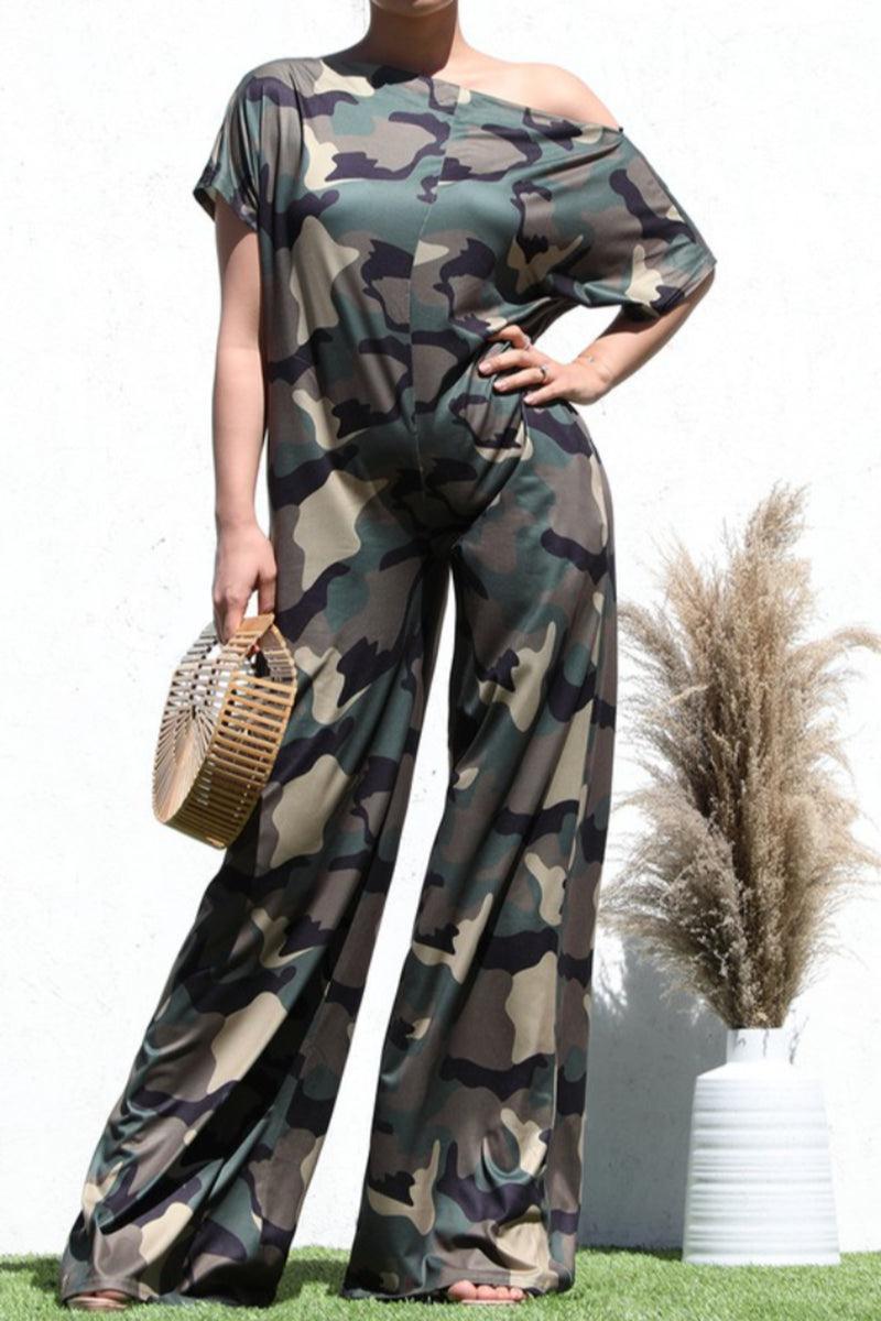 Camo Off Shoulder Knit Jumpsuit Product Image