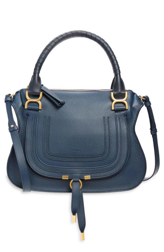 Medium Marcie Leather Satchel In Navy Product Image