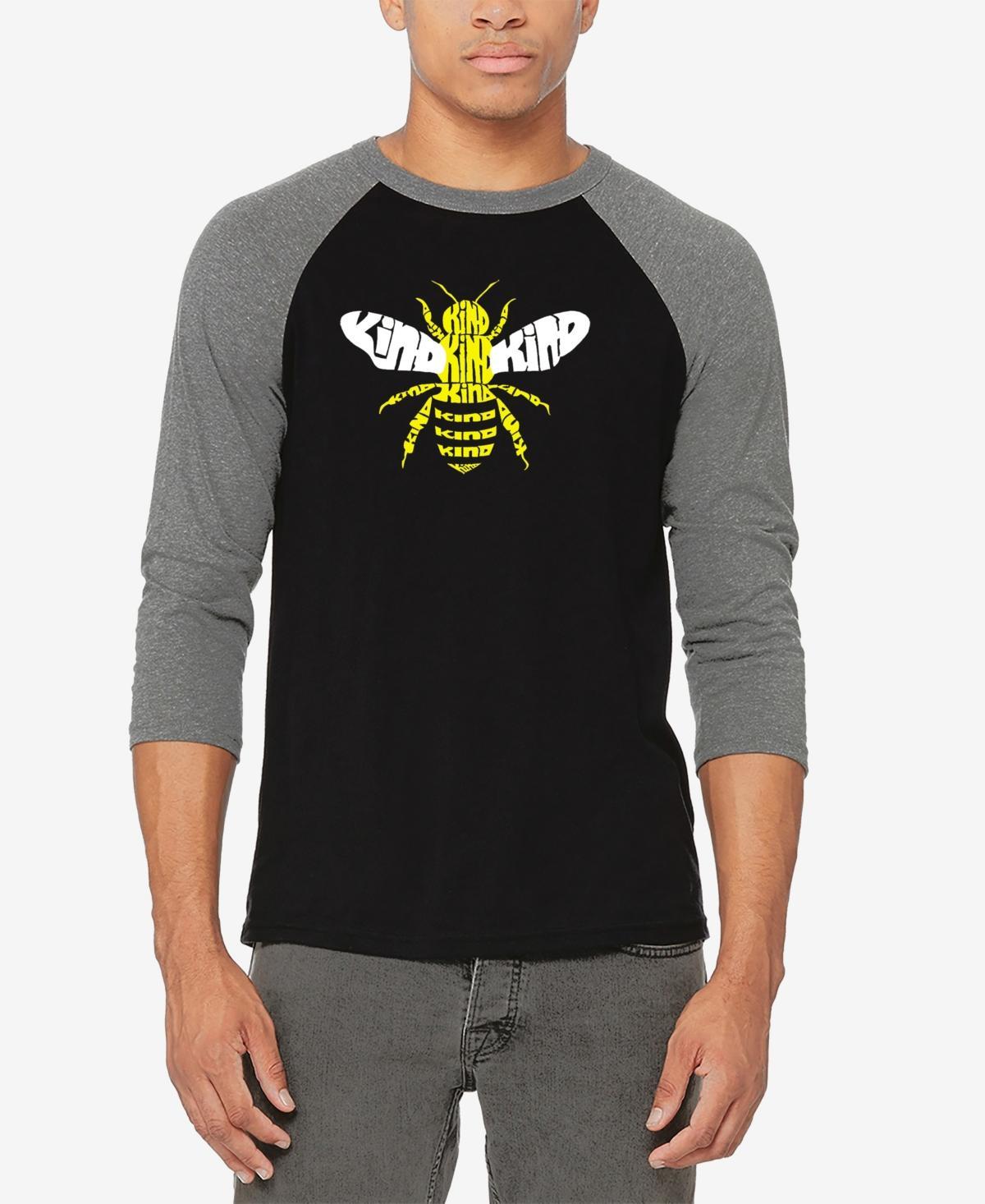 La Pop Art Mens Raglan Baseball 3/4 Sleeve Bee Kind Word Art T-shirt - Black Product Image