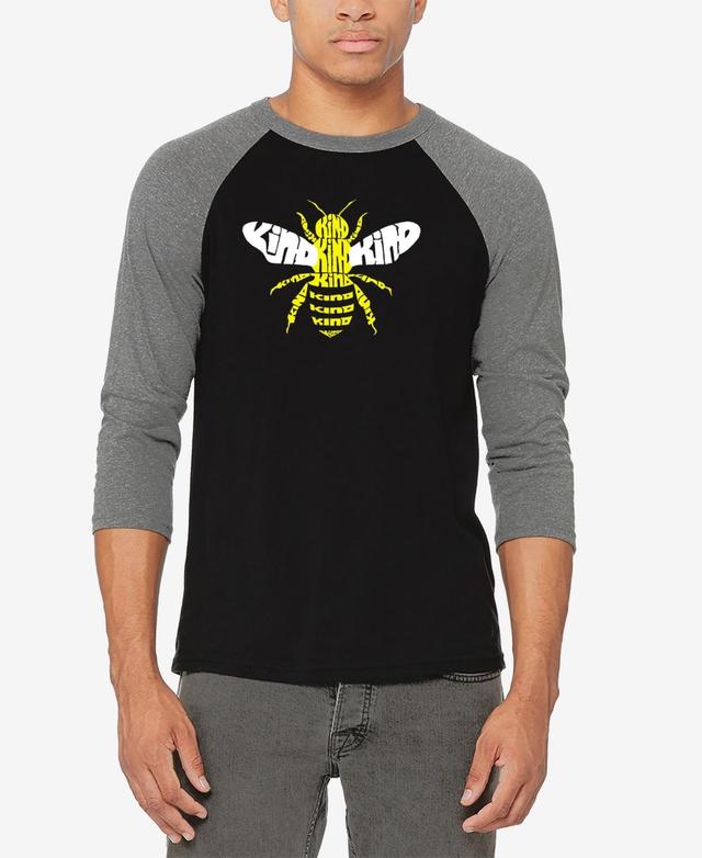 La Pop Art Mens Raglan Baseball 3/4 Sleeve Bee Kind Word Art T-shirt - Black Product Image