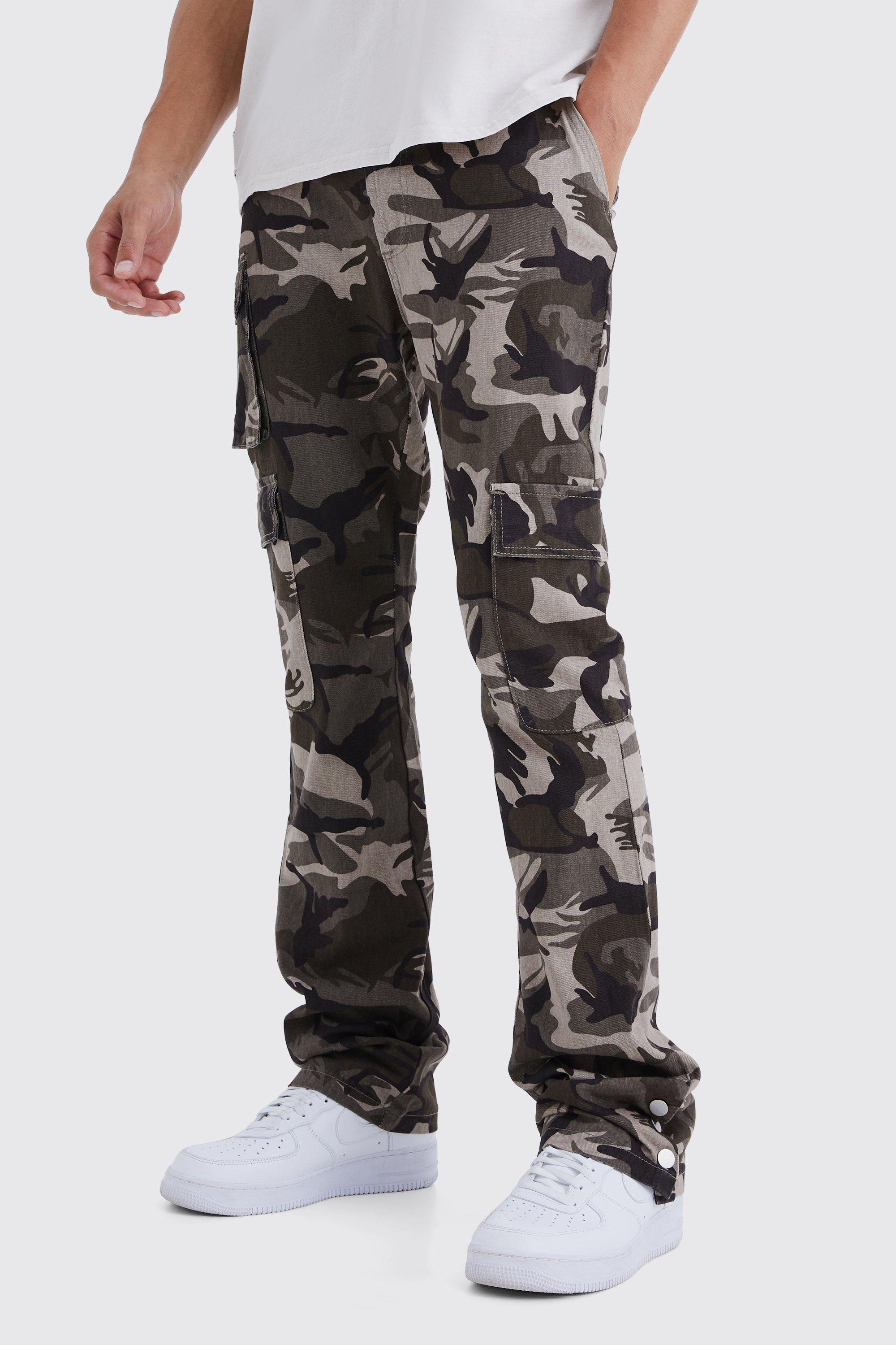 Tall Slim Stacked Popper Hem Multi Cargo Camo Pants | boohooMAN USA Product Image