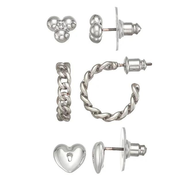 Simply Vera Vera Wang Silver Tone Puffy Stud Earring Trio Set, Womens Product Image