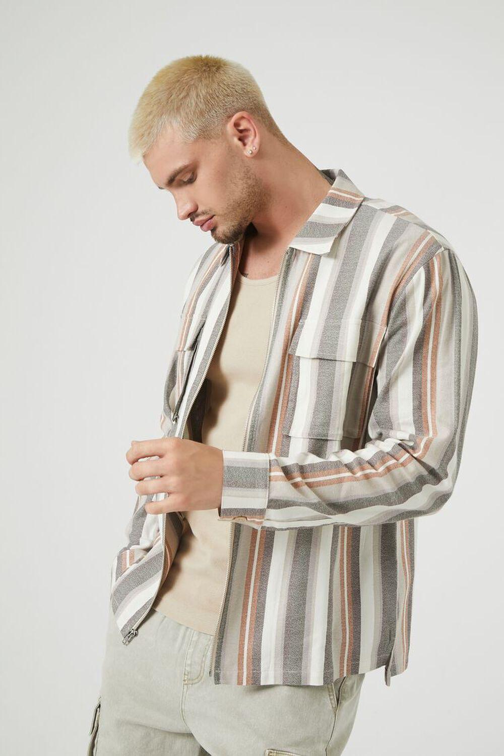 Striped Zip-Up Long-Sleeve Shirt | Forever 21 Product Image