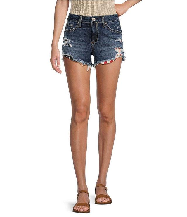 Silver Jeans Co. Americana Mid Rise Distressed Power Stretch Frayed Boyfriend Shorts Product Image