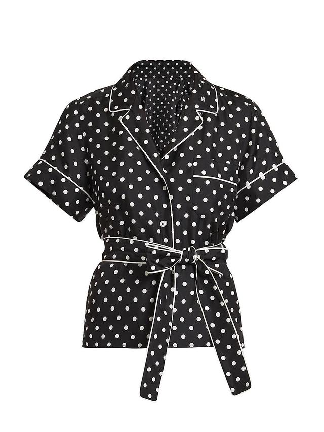 Womens Polka-Dot Silk Belted Pajama Shirt Product Image