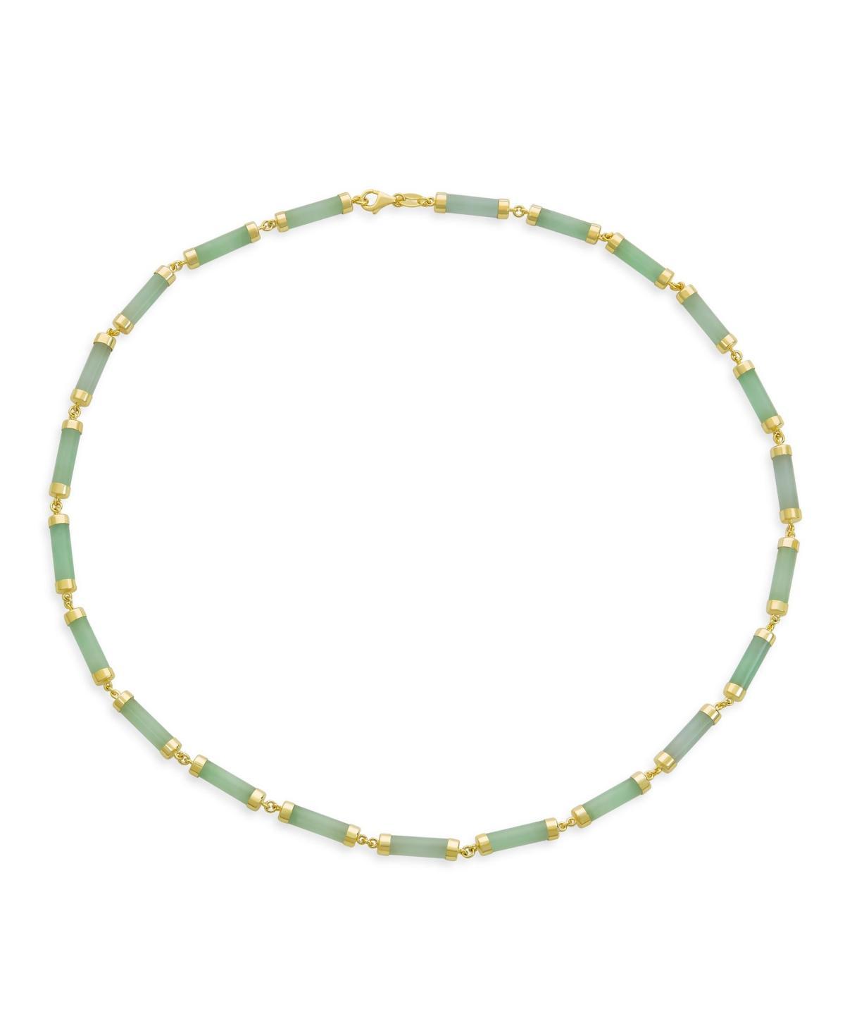 Bling Jewelry Asian Style Light Green Natural Jade Strand Tube Bar Link Necklace Collar For Women Gold Plated Sterling Silver 18 Inch Product Image