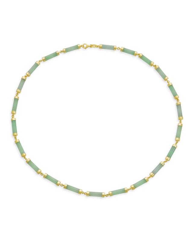 Bling Jewelry Asian Style Light Green Natural Jade Strand Tube Bar Link Necklace Collar For Women Gold Plated Sterling Silver 18 Inch Product Image