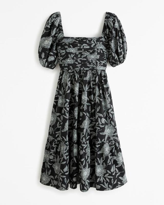 The A&F Emerson Poplin Puff Sleeve Midi Dress Product Image