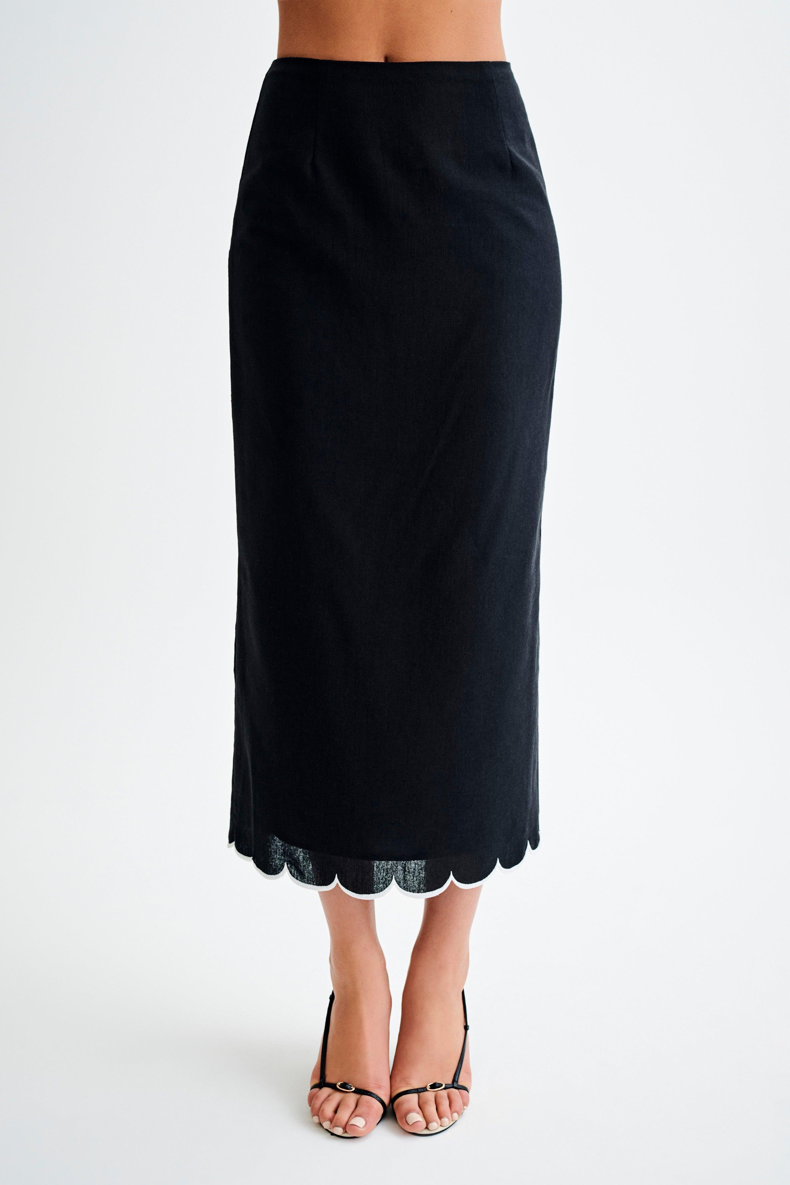 Alessio Scalloped Midi Skirt - Black Product Image