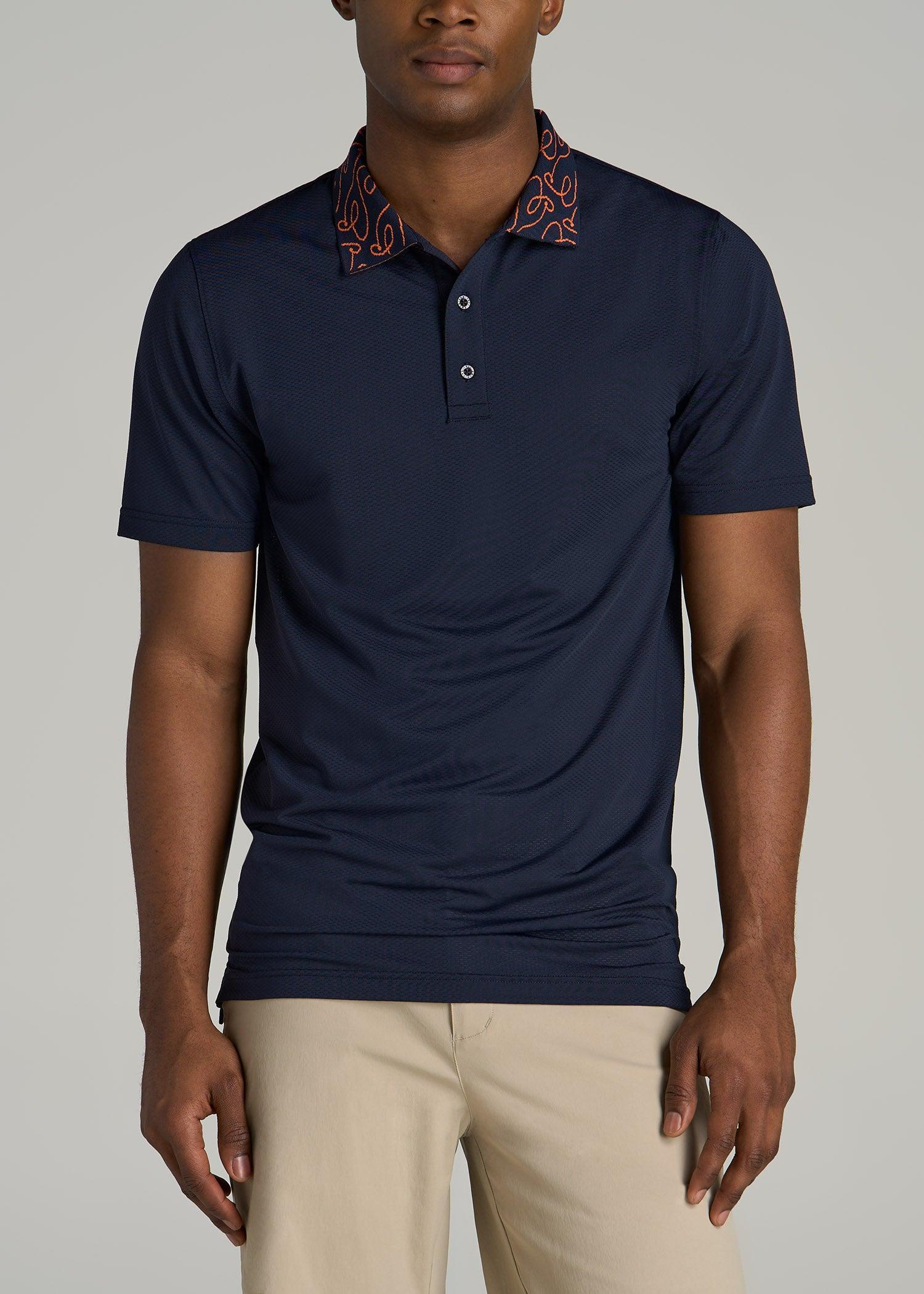 Jacquard Knit Collar Golf Polo Shirt for Tall Men in Evening Blue Product Image