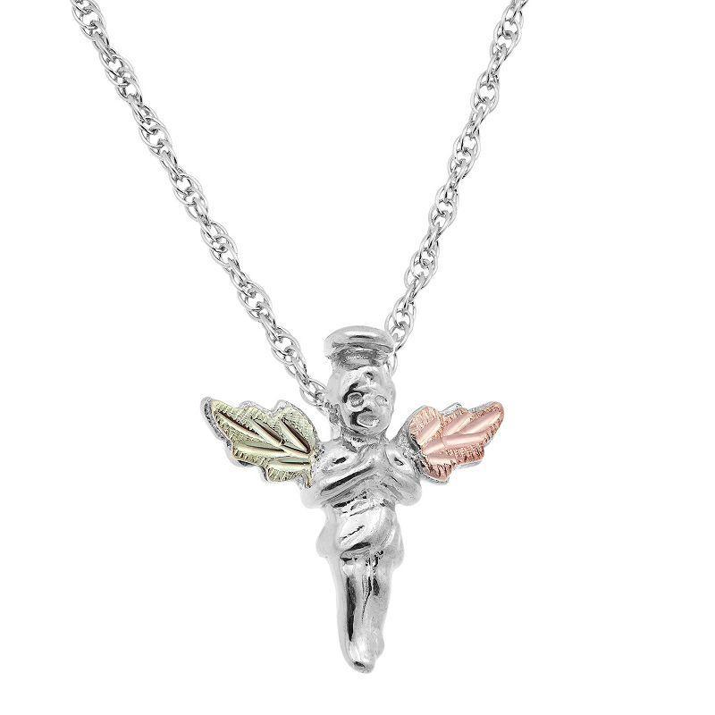 Black Hills Gold Tri Tone Leaf Angel Pendant in Sterling Silver, Womens Product Image