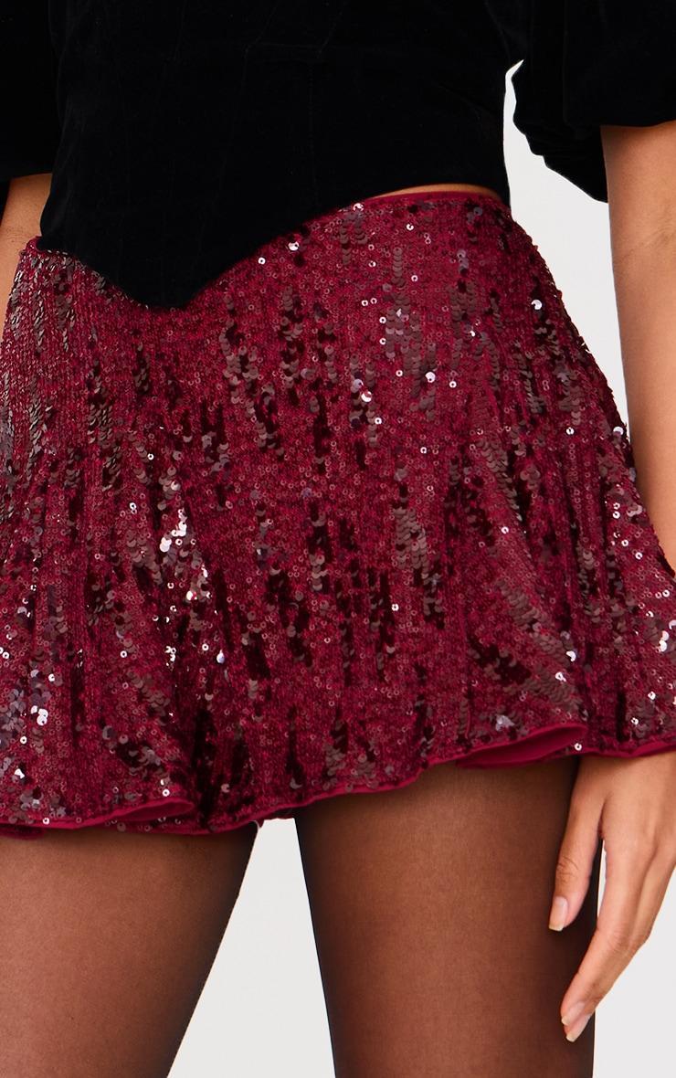 Burgundy Premium Extreme Sequin Pleated Skater Skirt Product Image