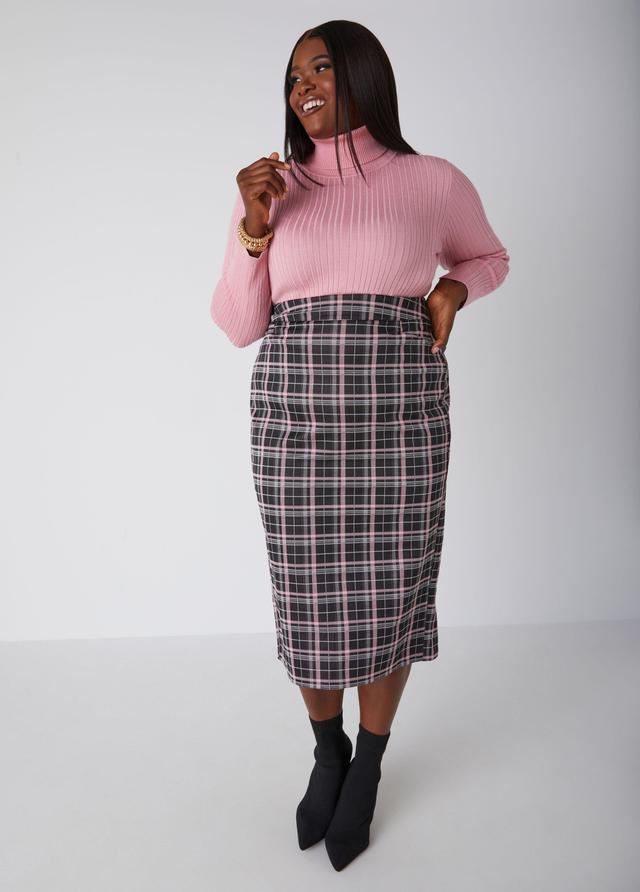 Plaid Knit Pencil Skirt Product Image