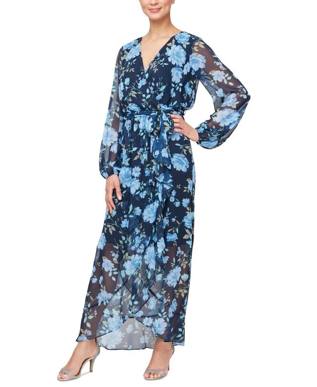 Women's V-Neck Chiffon Long-Sleeve A-Line Maxi Dress Product Image