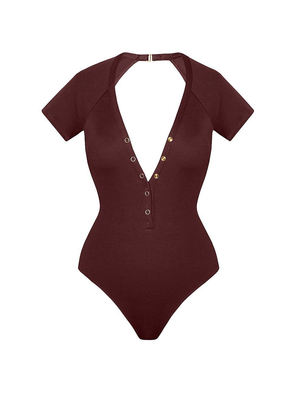 Robin Piccone Amy Plunge Neck Cap Sleeve One-Piece Swimsuit Product Image